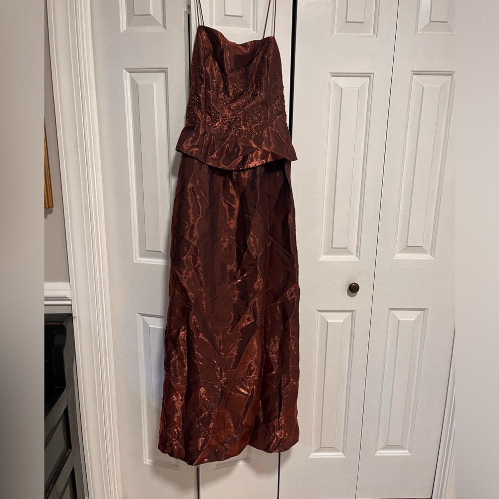 DAVE & JOHNNY COPPER SEQUIN FORMAL DRESS